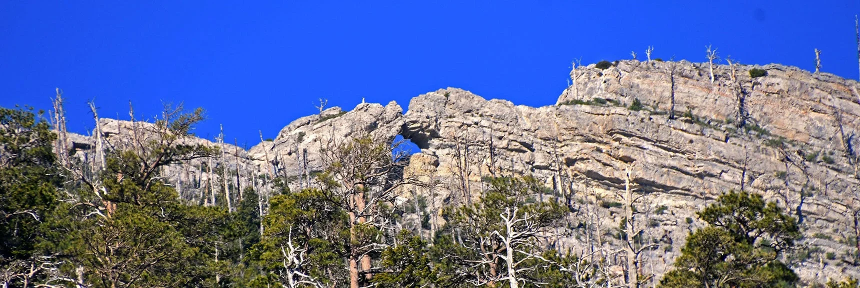 Hidden Limestone Arch on Upper Ridgeline North of Bonanza Peak | Bonanza Peak from Cold Creek | Mt. Charleston Wilderness | Spring Mountains, Nevada