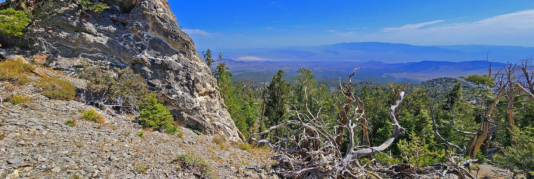 Once on This Ridgeline, Spectacular Views Appear All Around. Sheep Range Below. | Mummy Mountain’s Nose from Deer Creek Rd | Mt. Charleston Wilderness, Nevada