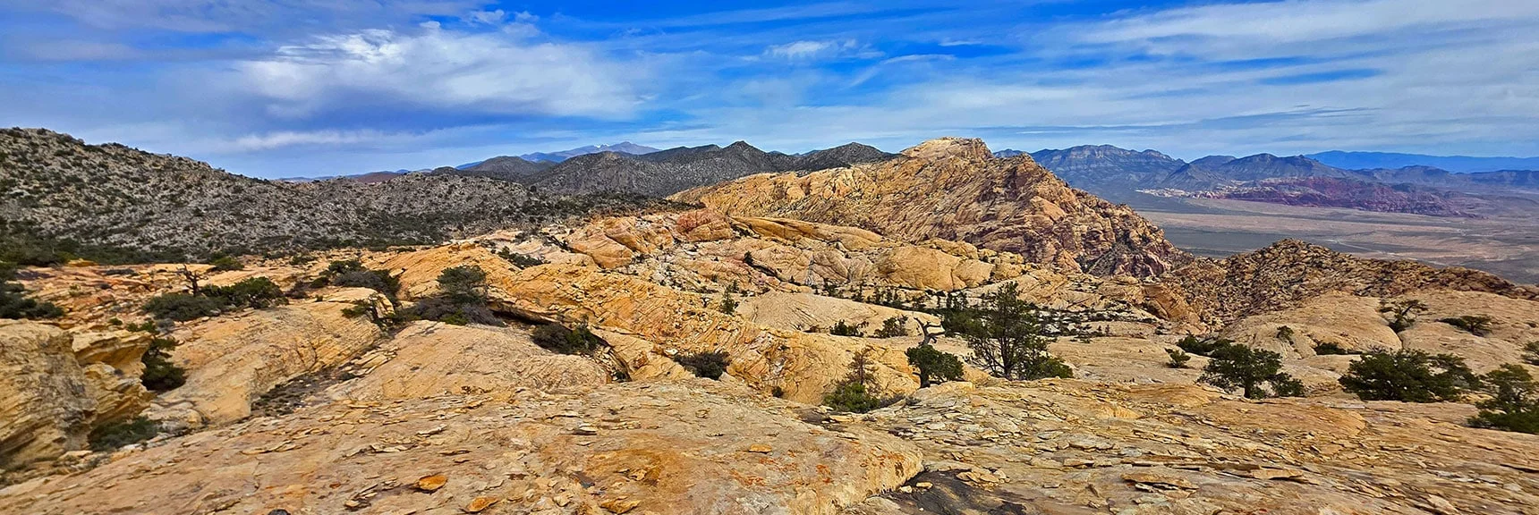 View Across Little Zion (below) to Indecision Peak and Red Rock Canyon | Monument Peak Summit | Rainbow Mountain Wilderness, Nevada