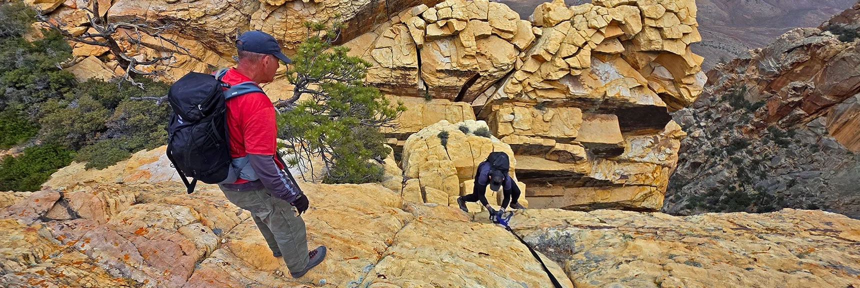 After 1st 12ft, Incline Decreases Permitting a Walk (where Greg is) | Monument Peak Summit | Rainbow Mountain Wilderness, Nevada