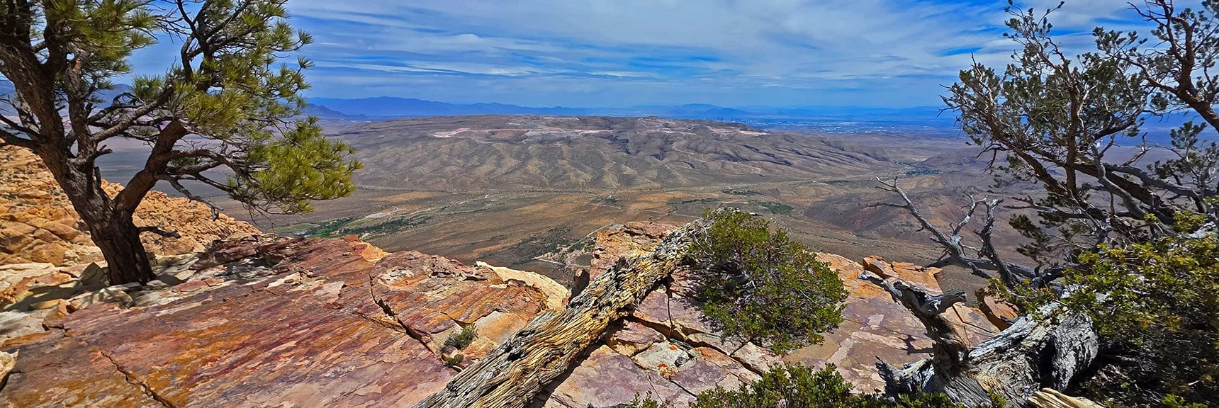 Bonny Springs (right); Spring Valley Ranch (left), Blue Diamond Hill (beyond). | Monument Peak Summit | Rainbow Mountain Wilderness, Nevada