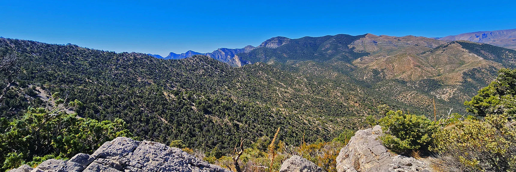 View Down La Madre Ridgeline To Where it Meets the Wilson Ridge | La Madre Ridgeline Grand Crossing | La Madre Mountains Wilderness and Red Rock Canyon NCA, Nevada