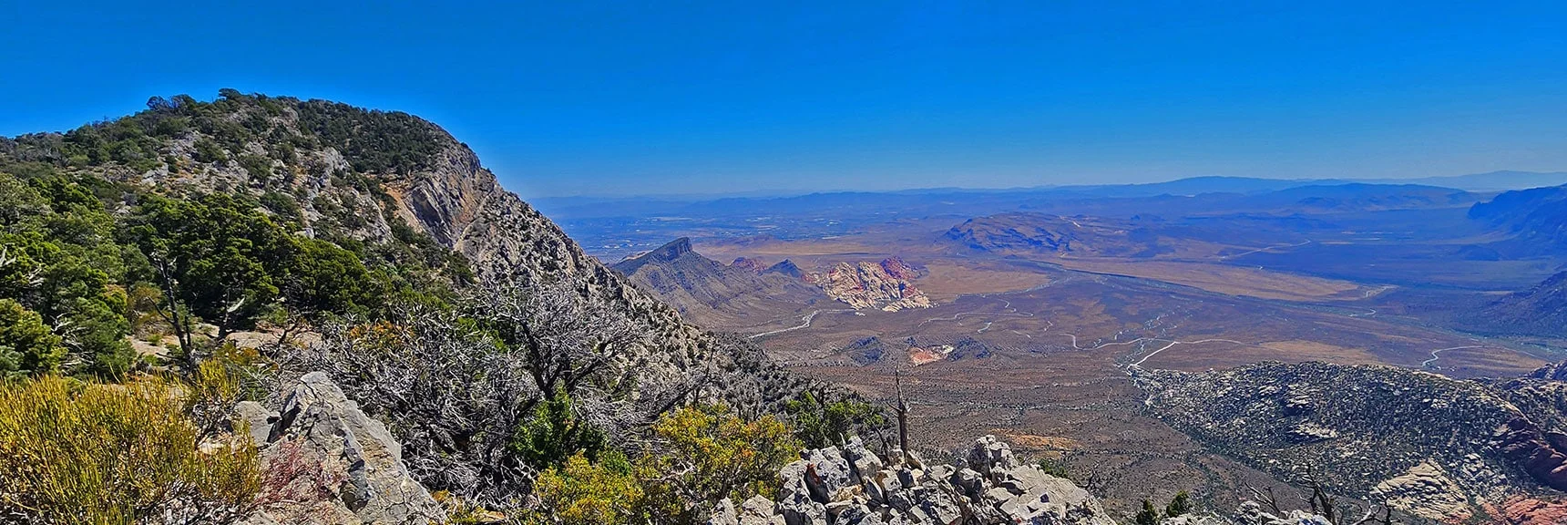 El Bastardo High Point (left) Frames Red Rock Canyon Below. | La Madre Ridgeline Grand Crossing | La Madre Mountains Wilderness and Red Rock Canyon NCA, Nevada