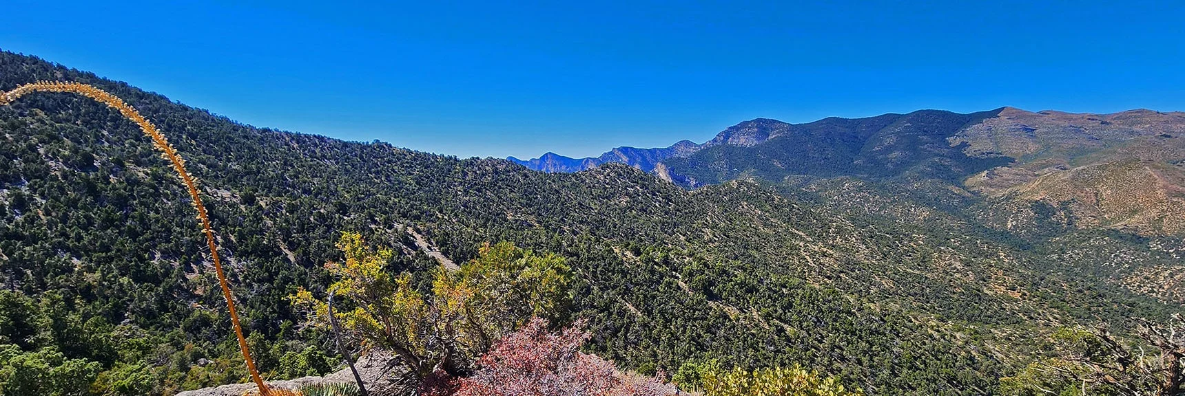 La Madre Ridgeline Descending to Low Crossing Point on Near Horizon. | La Madre Ridgeline Grand Crossing | La Madre Mountains Wilderness and Red Rock Canyon NCA, Nevada