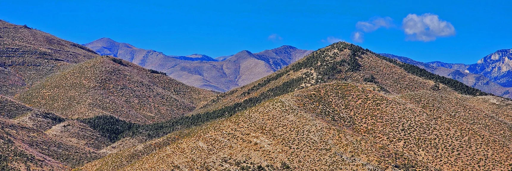 Griffith Peak (left); Harris Mt. (right). Saddle Between. | La Madre Ridgeline Grand Crossing | La Madre Mountains Wilderness and Red Rock Canyon NCA, Nevada