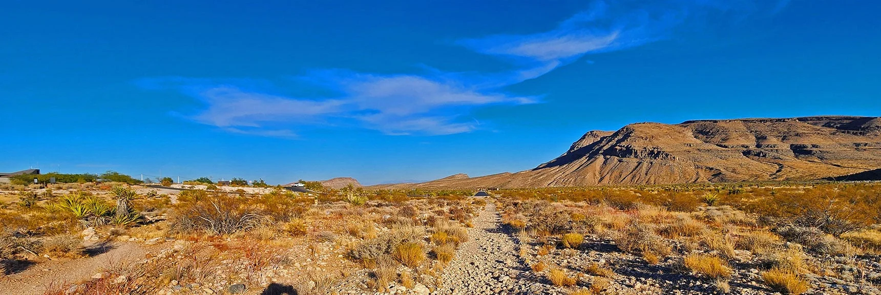 View Toward Red Rock Canyon Entrance Gate. | La Madre Ridgeline Grand Crossing | La Madre Mountains Wilderness and Red Rock Canyon NCA, Nevada