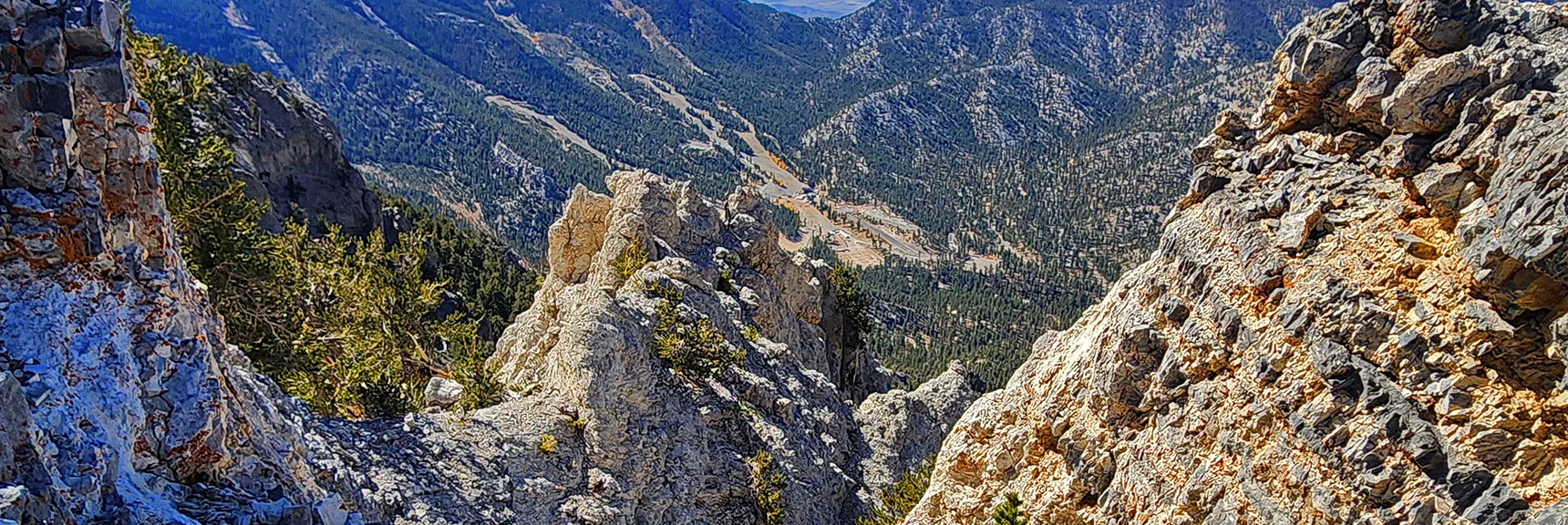 Look Straight Down to Lee Canyon Ski Area. | Mummy's Chin Summit Ridge Loop | Mt. Charleston Wilderness, Nevada