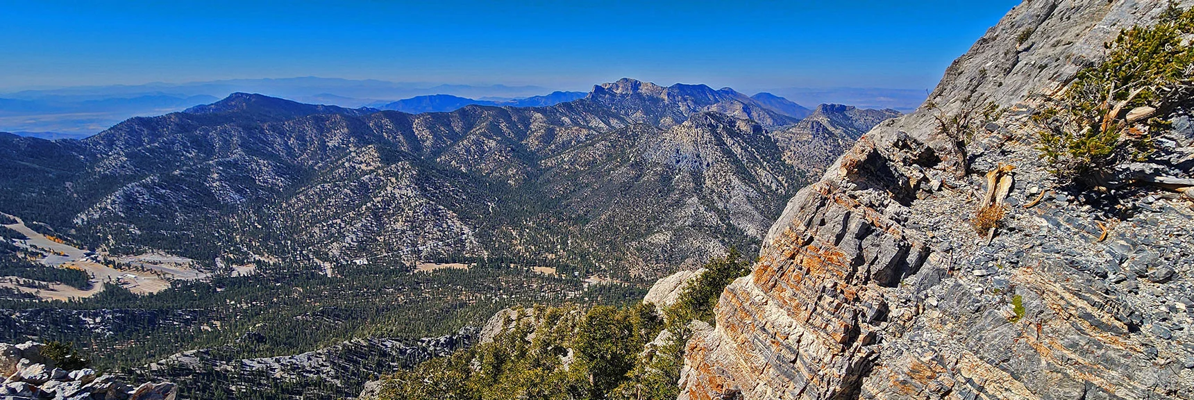 View South Along Spring Mts. Sisters South, North and Macks Peaks in Foreground. | Mummy's Chin Summit Ridge Loop | Mt. Charleston Wilderness, Nevada