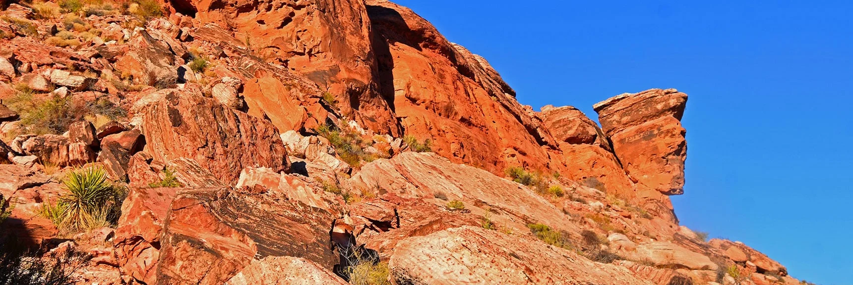Round South Balancing Boulder, Then Ascend Back to Red Spring Start Point. | Calico Tanks from Guardian Angel Pass | Red Rock Canyon NCA, Nevada
