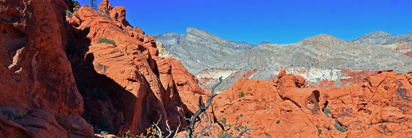 There are a Few Tight Spots, But the Cliff Base Route is Fairly Easy | Calico Tanks from Guardian Angel Pass | Red Rock Canyon NCA, Nevada