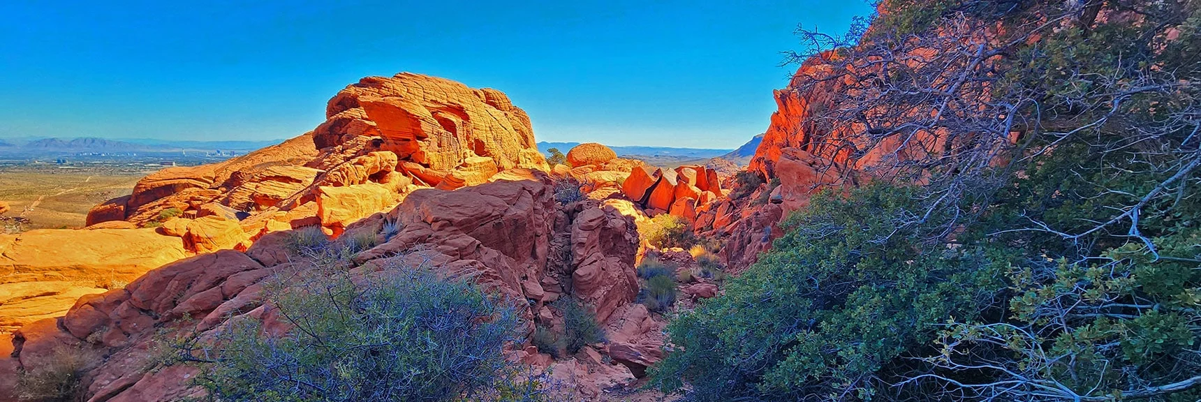View Back Across Beautiful, Restful Channel Along Cliff Base | Calico Tanks from Guardian Angel Pass | Red Rock Canyon NCA, Nevada