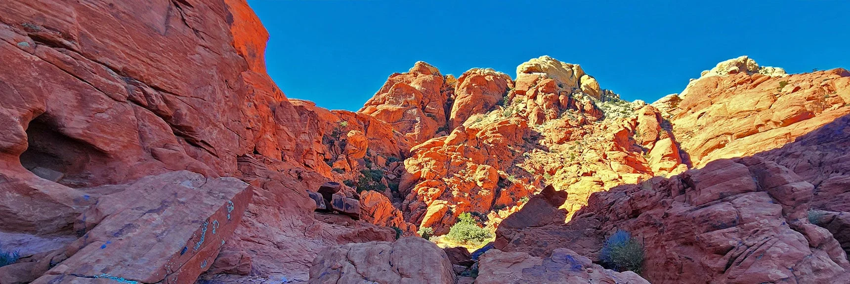 Target is Between 2 White Cliffs Just Above Calico Tanks | Calico Tanks from Guardian Angel Pass | Red Rock Canyon NCA, Nevada