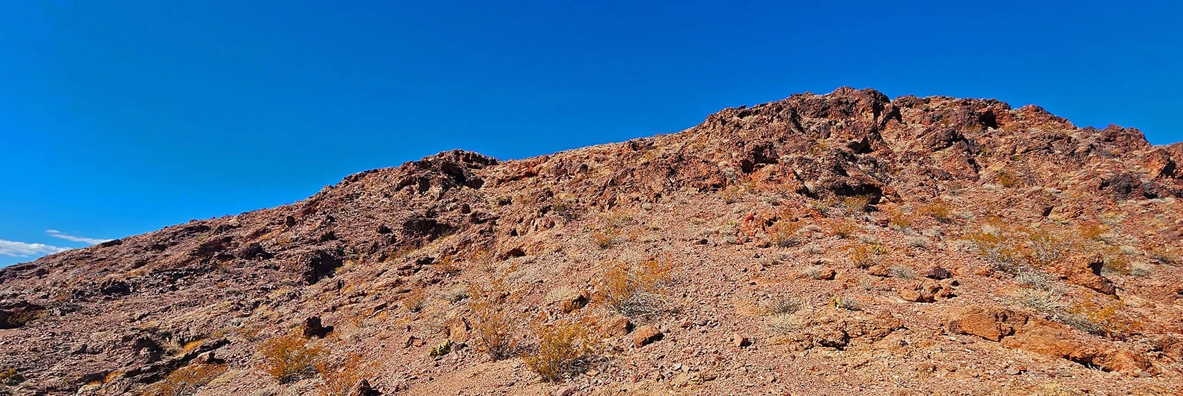 View Back Up Descent Ridge Toward Its Connection with Cliff Line Above | Black Canyon Overlook Loop | Lake Mead NRA, Nevada