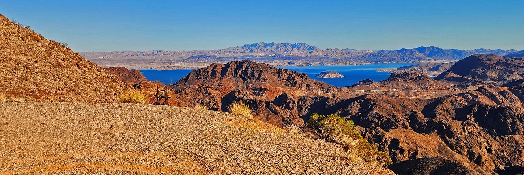 Black Canyon Overlook at End of Road: Rough Peak, Lake Mead, Muddy Mts. in View | Black Canyon Overlook Loop | Lake Mead NRA, Nevada