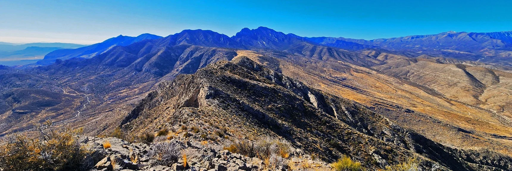 Loop Possibility Down Southern End of Ridge. La Madre East Heights Approach Below. | Harris Springs Canyon Ridgeline | La Madre Mountains Wilderness, Nevada