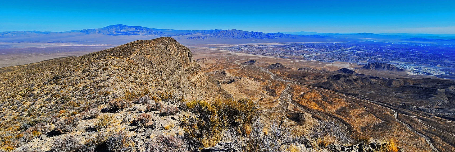 View North from North Summit. Sheep Range, Gass Peak, N Vegas Valley | Harris Springs Canyon Ridgeline | La Madre Mountains Wilderness, Nevada