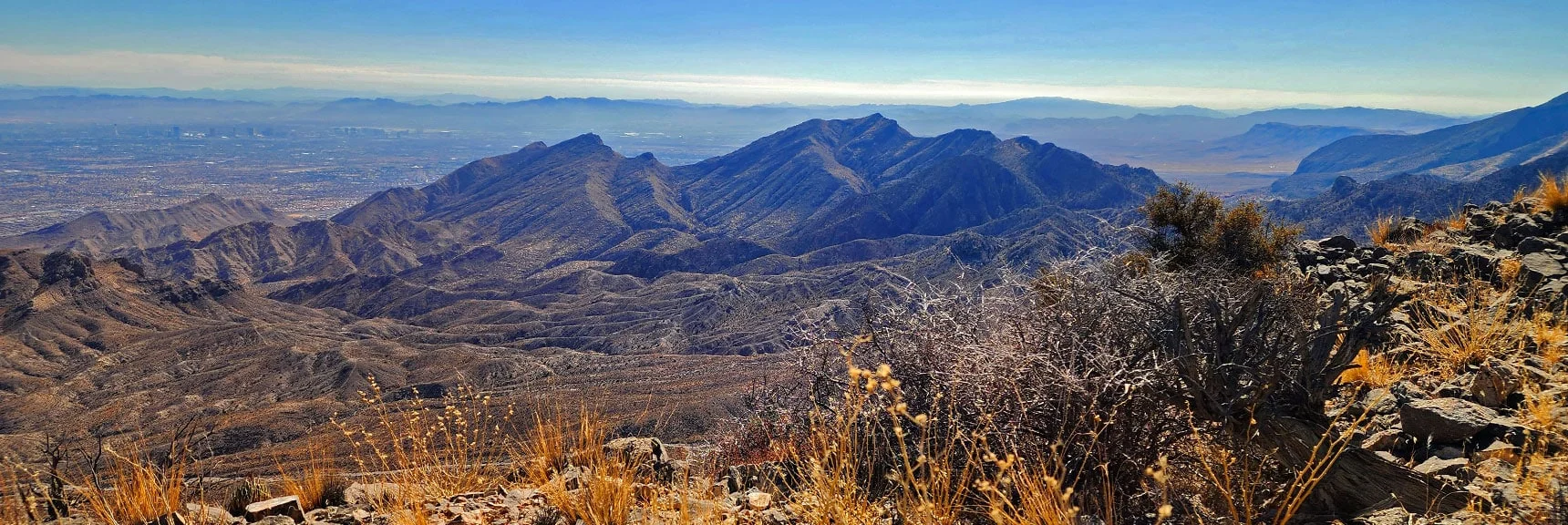Gottlieb Peak (right); Summerlin Ridge (left) Area Below. Future Exploration. Many Fossils. | Harris Springs Canyon Ridgeline | La Madre Mountains Wilderness, Nevada