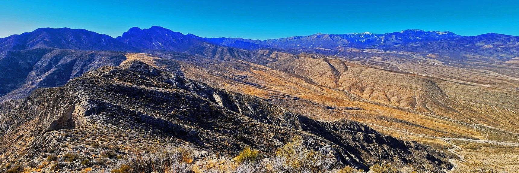 Begin 360 Decree Clockwise Circle View with SW View from South Summit | Harris Springs Canyon Ridgeline | La Madre Mountains Wilderness, Nevada