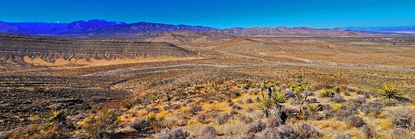 Now Ascending Ridgeline Base. View Back To Emerging Western Wilderness. | Harris Springs Canyon Ridgeline | La Madre Mountains Wilderness, Nevada