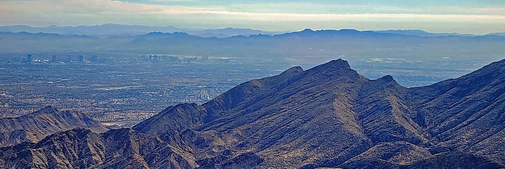 Enlarged Gottlieb Peak Area. Summerlin Beyond to Right | Harris Springs Canyon Ridgeline | La Madre Mountains Wilderness, Nevada