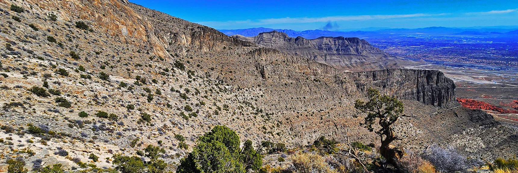 View Back Down SE Canyon to Little Red Rock and Vegas Valley Beyond. | Damsel Peak End-To-End | Brownstone Basin, Nevada