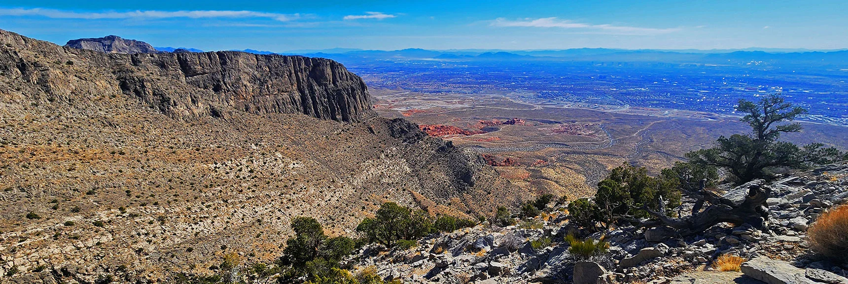 View Back Down SE Ridgeline Toward SE Canyon and Vegas Valley Beyond | Damsel Peak End-To-End | Brownstone Basin, Nevada