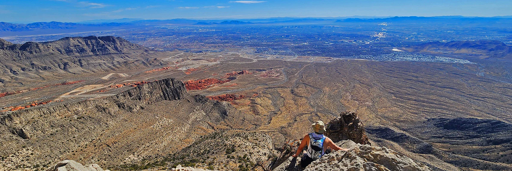 Garrett Views Little Red Rock, Vegas Valley and SE Slope Descent Route | Damsel Peak Southeastern Pinnacle Loop | La Madre Mountains Wilderness, Nevada