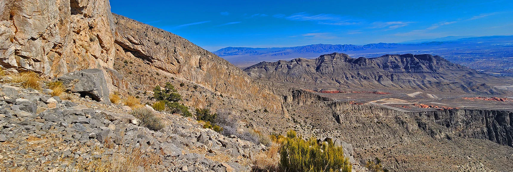 At Pinnacle Base. Summerlin Ridge & Little Red Rock Far Below. | Damsel Peak Southeastern Pinnacle Loop | La Madre Mountains Wilderness, Nevada