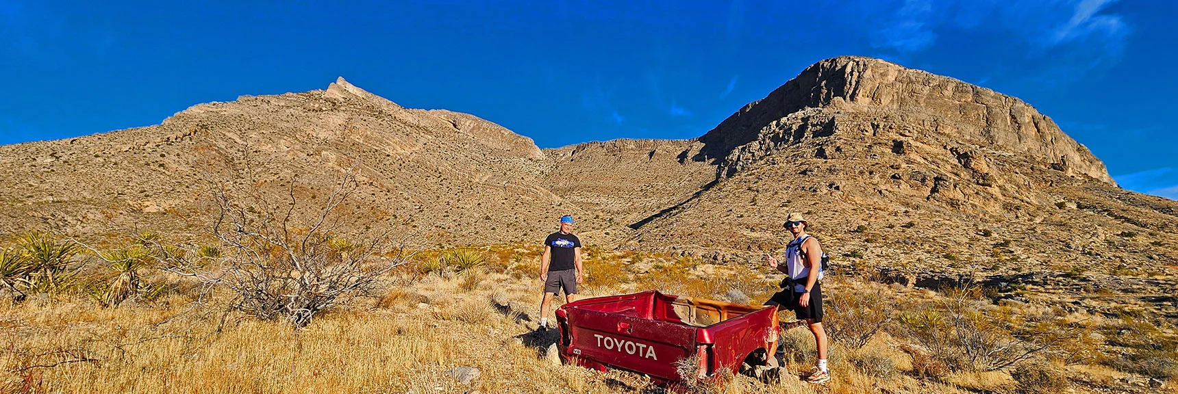 Glenn (left), Garrett on What I Call "Toyota Approach Ridge" | Damsel Peak Southeastern Pinnacle Loop | La Madre Mountains Wilderness, Nevada