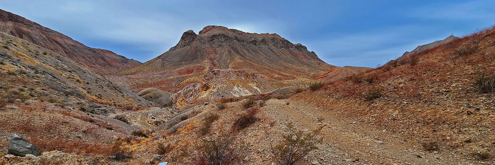 Where the Unpaved Road Turns Right, Descend to the Wash Below. | Frenchman Mt East Approach Loop | Near Lake Mead National Recreation Area, Nevada
