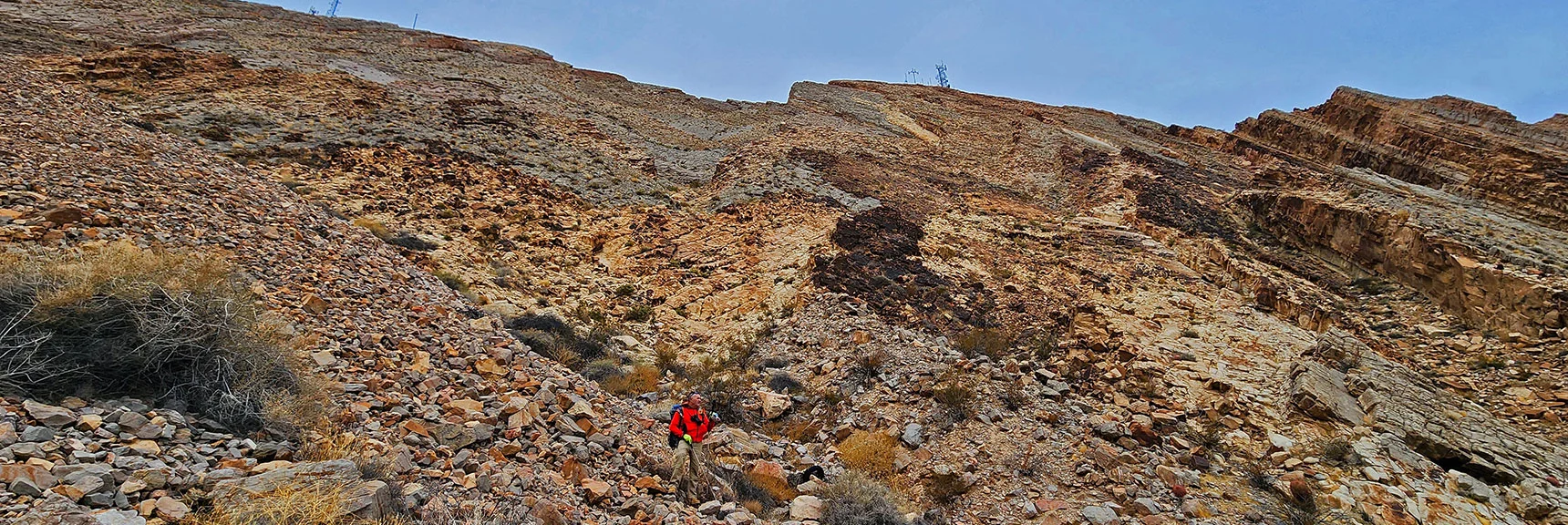View Along East Slopes of Frenchmen Mt. Note Angling of Once Horizontal Layers. | Frenchman Mt East Approach Loop | Near Lake Mead National Recreation Area, Nevada