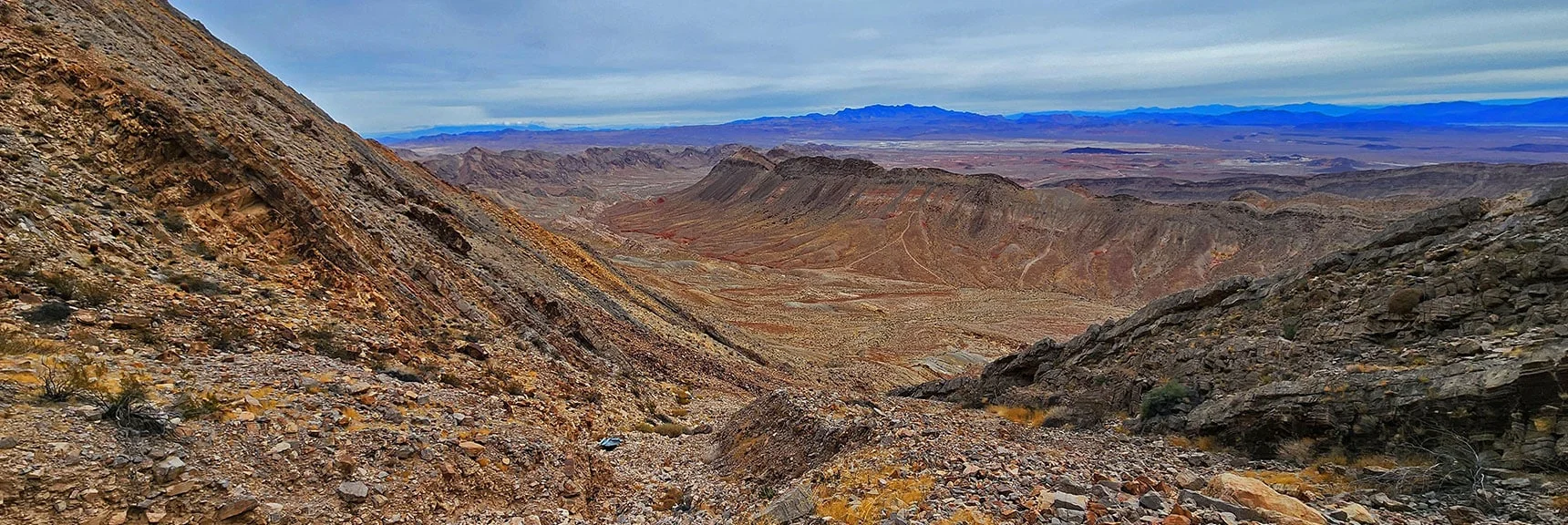 Higher View Down the Ascent Slope. Muddy Mountains on Distant Horizon | Frenchman Mt East Approach Loop | Near Lake Mead National Recreation Area, Nevada