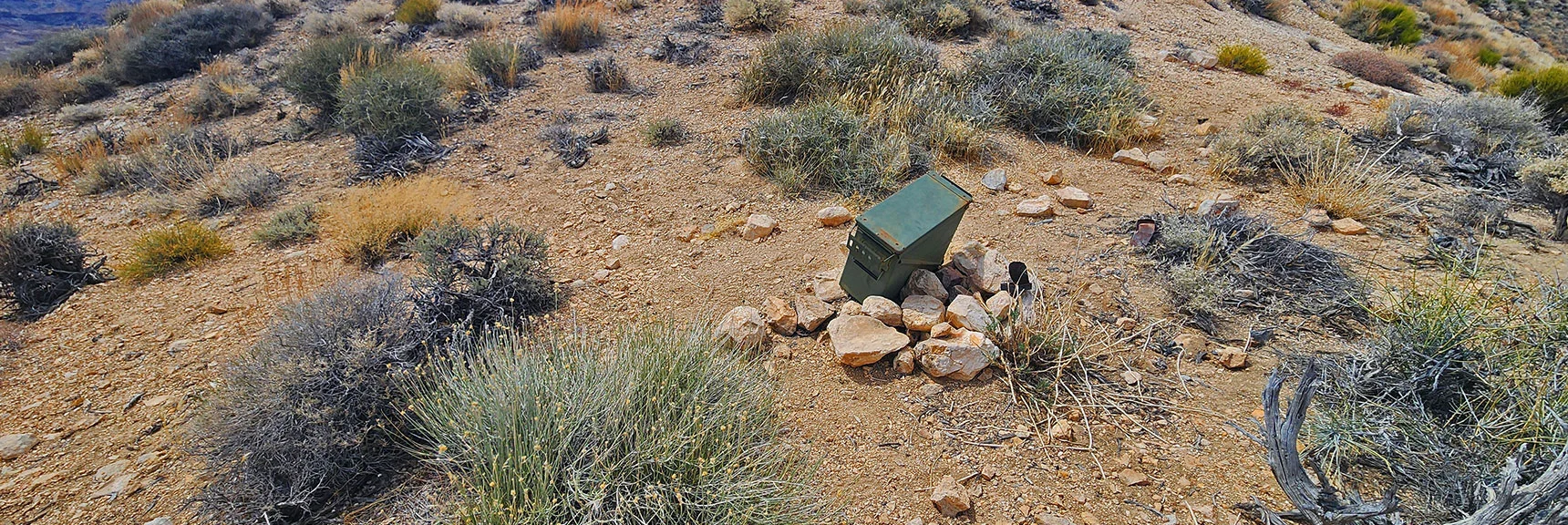 Emergency Supply Box on Slope Saddle Above Crash Site. Don't Count on it! | CIA Plane Crash in 1952 | Panamint Mountains | Death Valley, CA