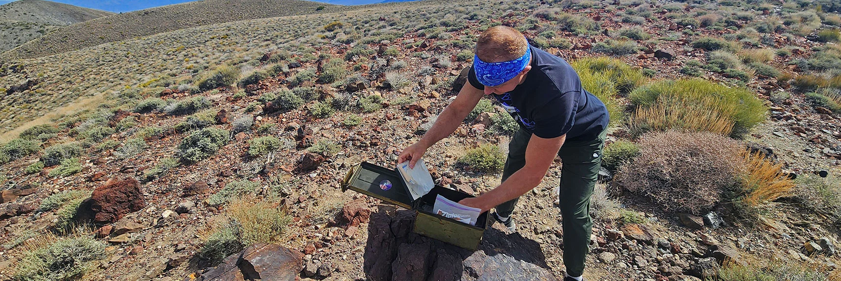 Glenn Opens Summit Box, Signed by Tom Gossett & Family Rescued Here in 1968. | CIA Plane Crash in 1952 | Panamint Mountains | Death Valley, CA