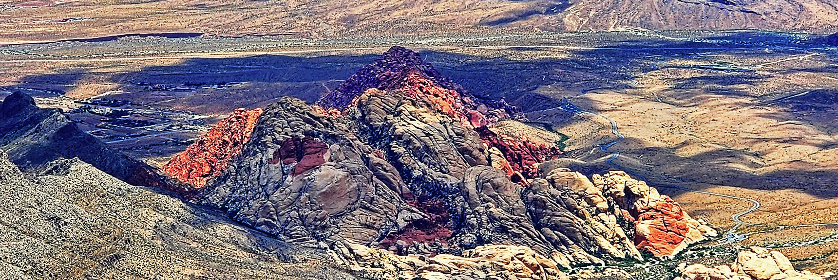 Calico Hills Almost Directly Below. | El Bastardo Peak | La Madre Mountains Wilderness, Nevada
