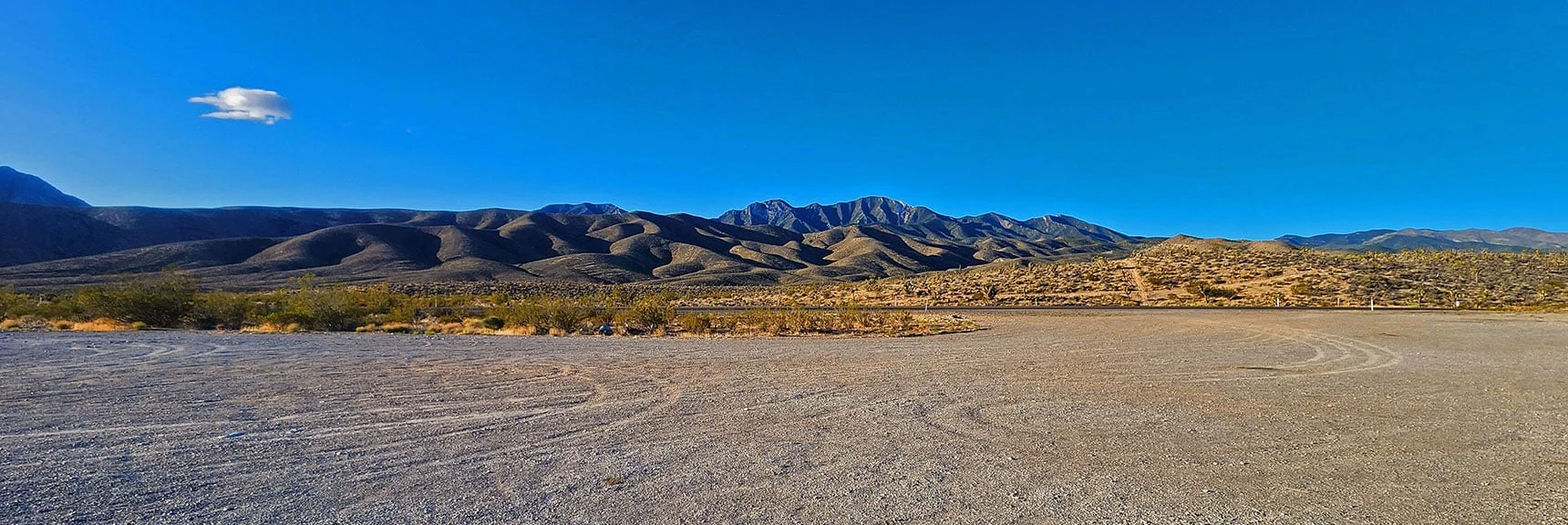 La Madre, El Padre, Burnt & El Bastardo Peaks from Twilight Zone Parking Area | El Bastardo Peak | La Madre Mountains Wilderness, Nevada