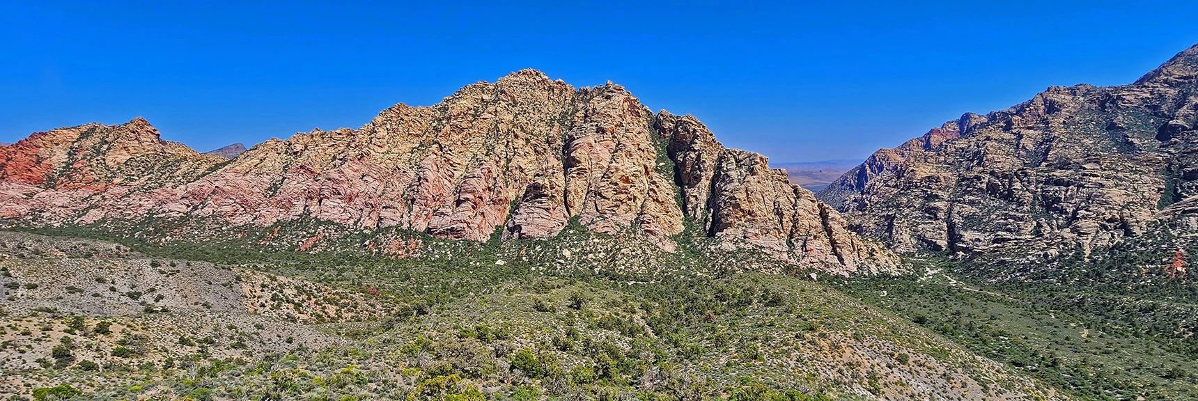 Angle of Descent Begins to Taper Off Near Base of Descent Ridgeline. | La Madre Springs West Ridge Loop | La Madre Mountains Wilderness, Nevada