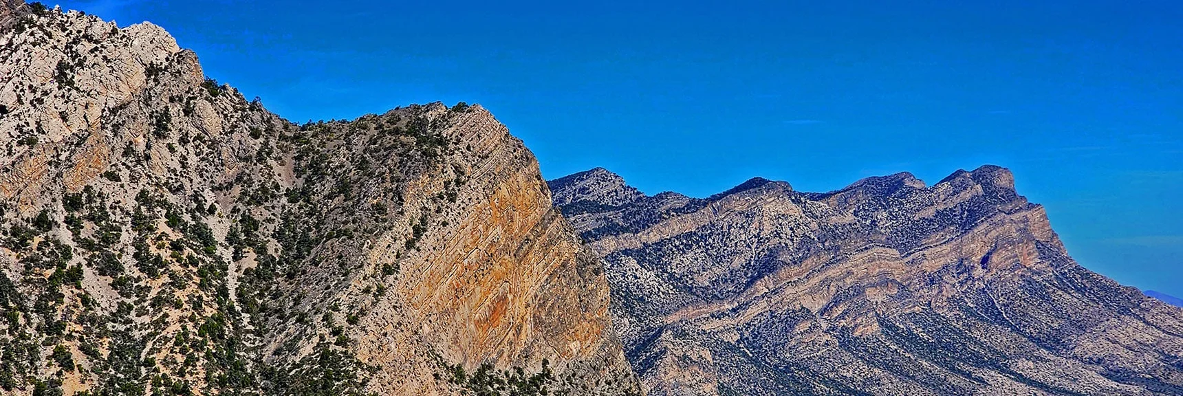Cliffs (left foreground) Form Junction From Wilson to La Madre Ridgeline | Switchback Spring Loops Intro | La Madre Mountains Wilderness, Nevada