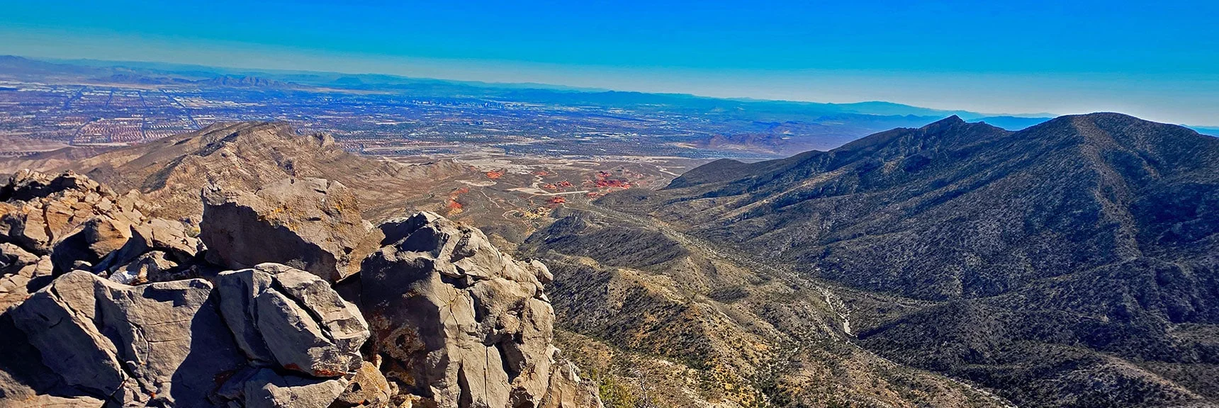 Summit View Down Toward Little Red Rock & East Side of Damsel Peak | East La Madre Peak | La Madre Mountains Wilderness, Nevada