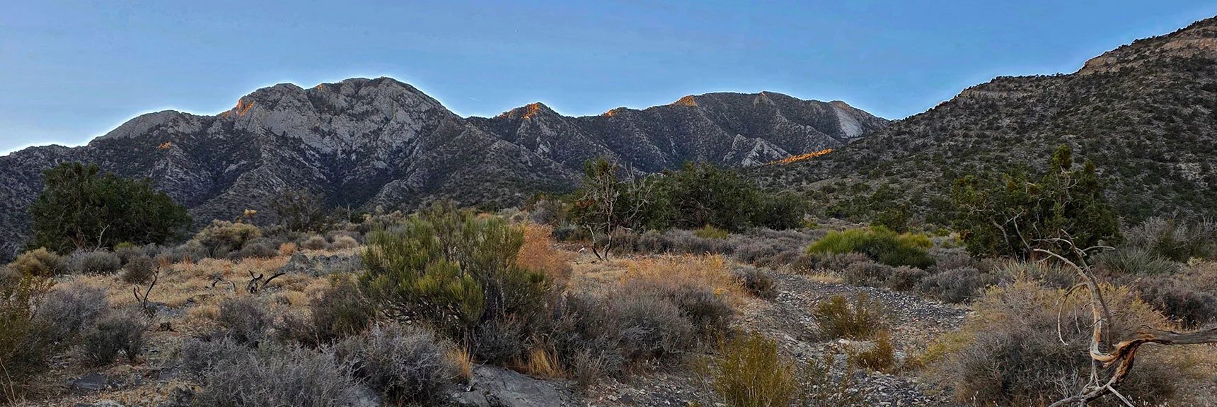 Note Devil's Slide Limestone Slab (right) on North Slope of La Madre Mt. | La Madre East Ridge Approaches | La Madre Mountains Wilderness, Nevada