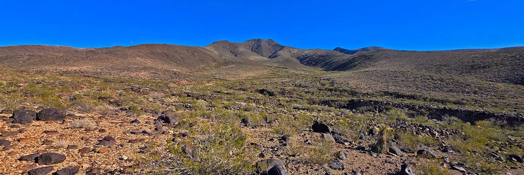 Black Mt. with North (left) & South (right) Approach Ridgelines. | Black Mountain North Loop | McCullough Hills | Sloan Canyon National Conservation Area, Nevada