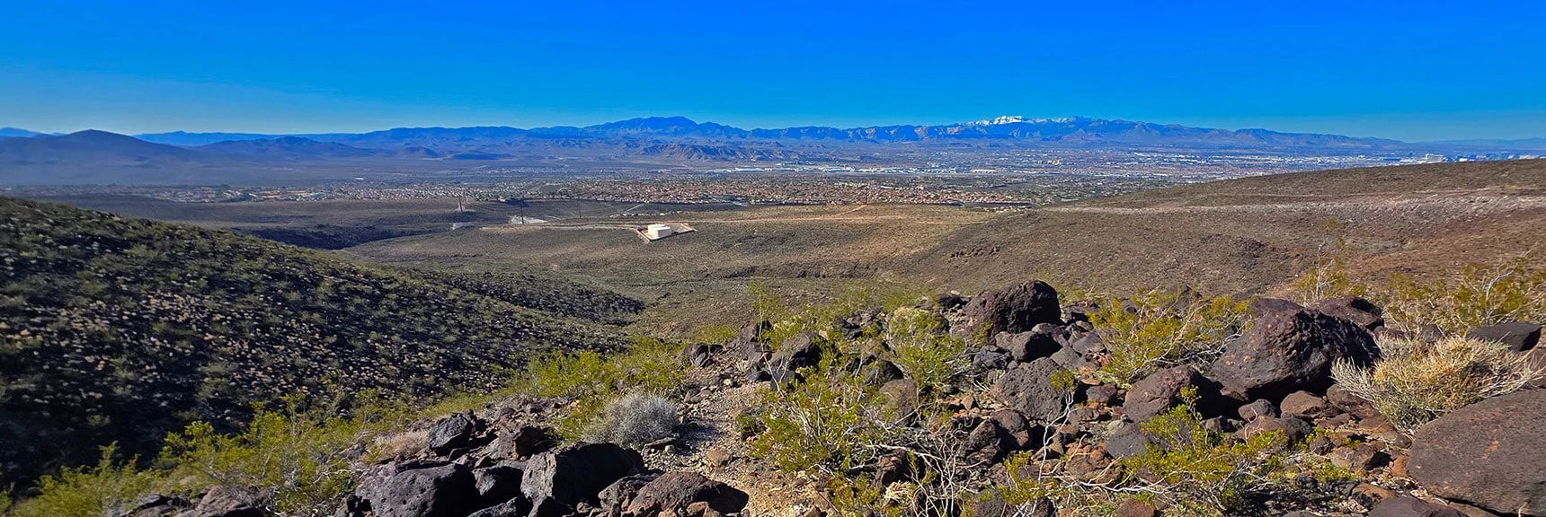 Continue Down Descent Ridge, Circle Left at Base to Starting Point. | Black Mountain North Loop | McCullough Hills | Sloan Canyon National Conservation Area, Nevada