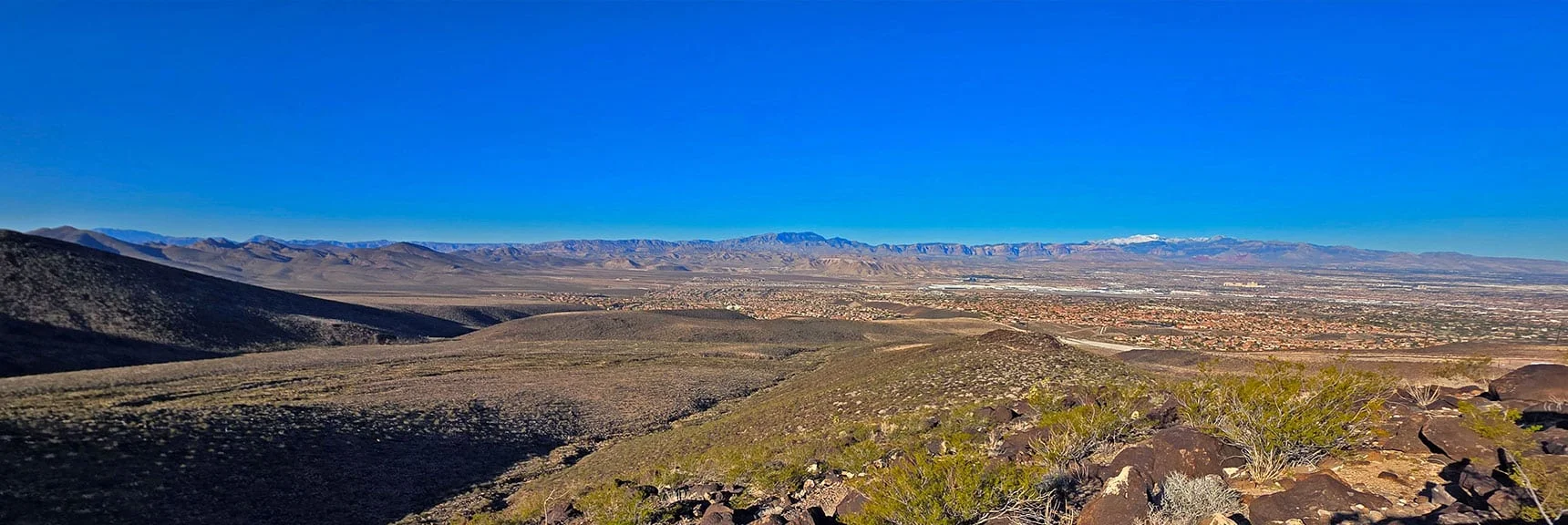 First Grand View Back Across Vegas to Mountain Terrain Beyond. | Black Mountain North Loop | McCullough Hills | Sloan Canyon National Conservation Area, Nevada