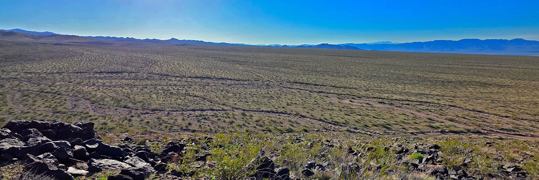 View from Final Ridge Across Last Flat Stretch to Start Point | Lonesome Wash Upper Entrance | Eldorado Wilderness, Nevada