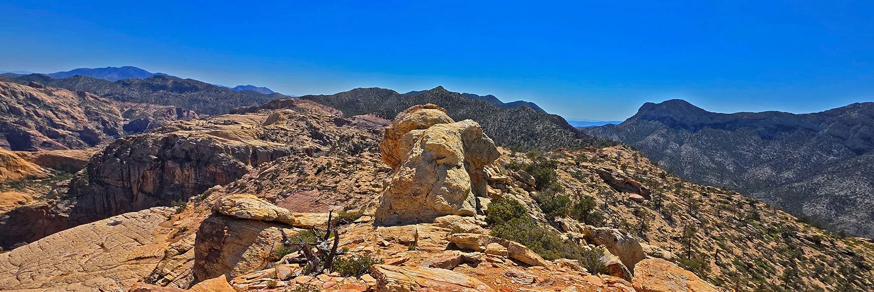 Blue Diamond Hill (R), Red Rock Canyon (Middle), Indecision Peak (L). | Monument Peak Summit | Rainbow Mountain Wilderness, Nevada