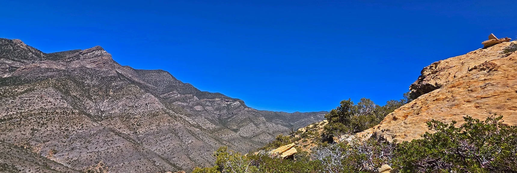 Blue Diamond Hill (R), Red Rock Canyon (Middle), Indecision Peak (L). | Monument Peak Summit | Rainbow Mountain Wilderness, Nevada