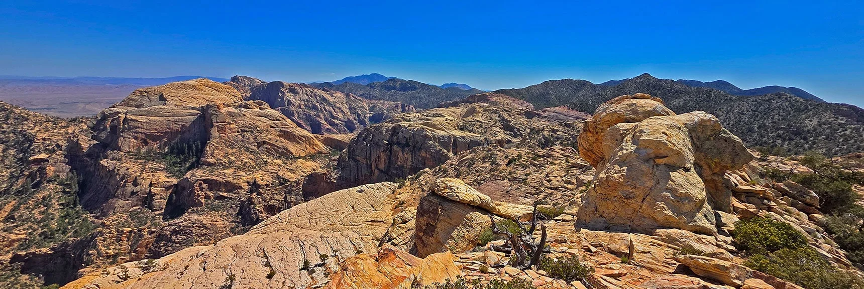 Blue Diamond Hill (R), Red Rock Canyon (Middle), Indecision Peak (L). | Monument Peak Summit | Rainbow Mountain Wilderness, Nevada