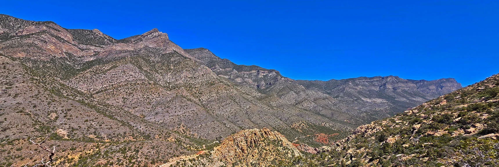 Blue Diamond Hill (R), Red Rock Canyon (Middle), Indecision Peak (L). | Monument Peak Summit | Rainbow Mountain Wilderness, Nevada