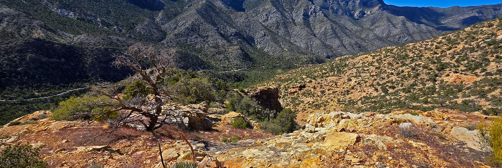 Blue Diamond Hill (R), Red Rock Canyon (Middle), Indecision Peak (L). | Monument Peak Summit | Rainbow Mountain Wilderness, Nevada
