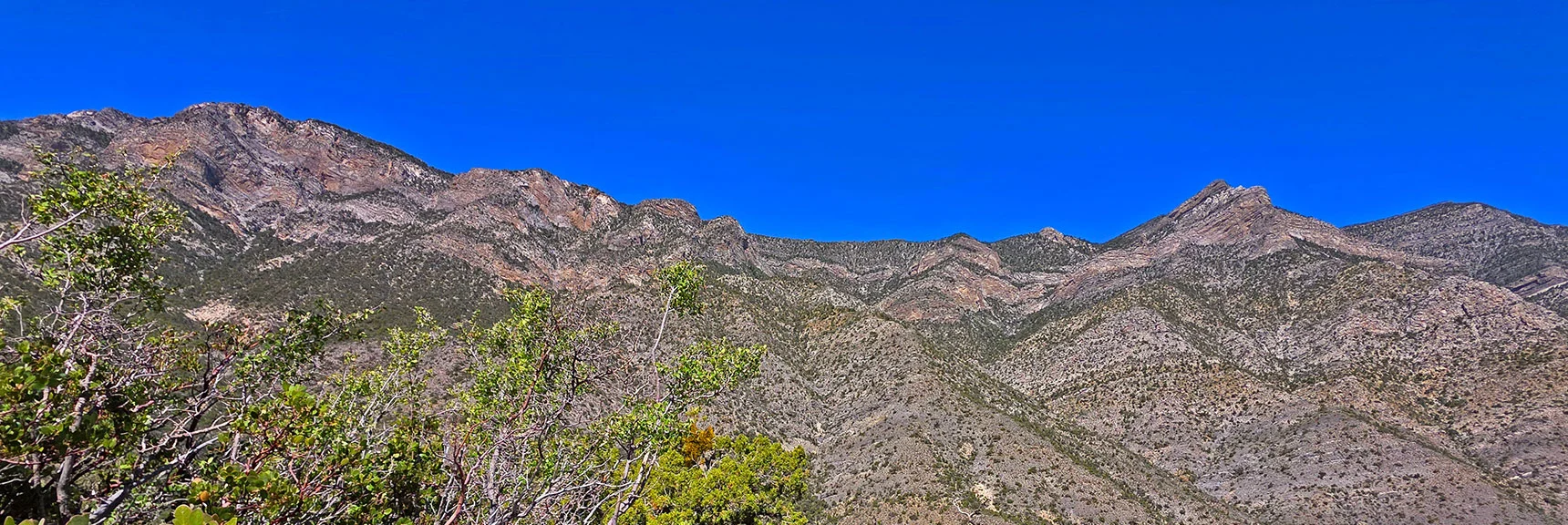 Blue Diamond Hill (R), Red Rock Canyon (Middle), Indecision Peak (L). | Monument Peak Summit | Rainbow Mountain Wilderness, Nevada